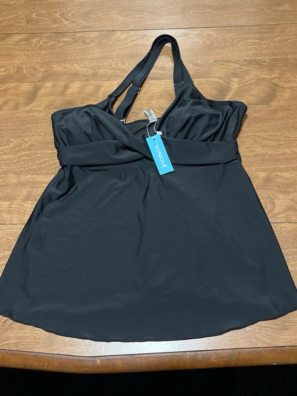 Nique Black V-Neck Swim Top with Slim Straps